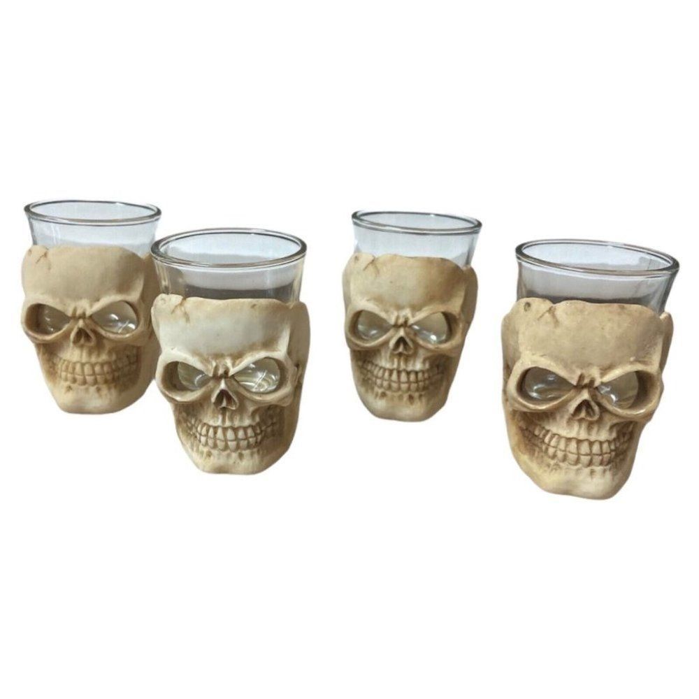 Spooky Nights Halloween Skull Shot Glasses Set of 4 Skeleton Oddity Bone‎